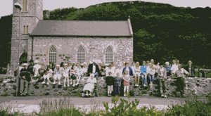 Magheragall parishioners outside St Thomas's Church during their visit to Rathlin Island.